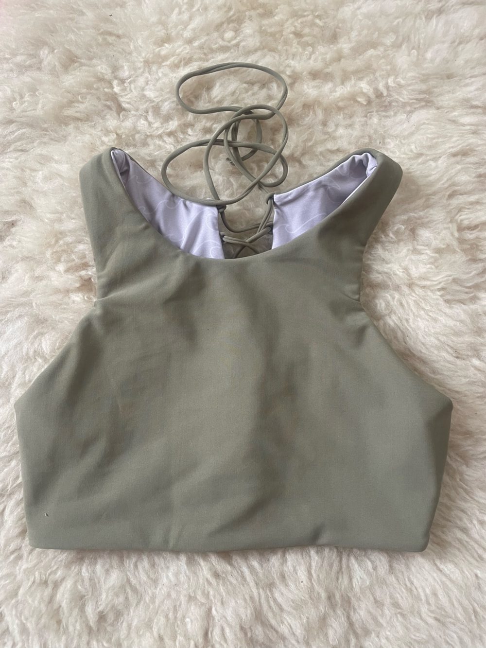 Olive Green Lace-Up Crop Top